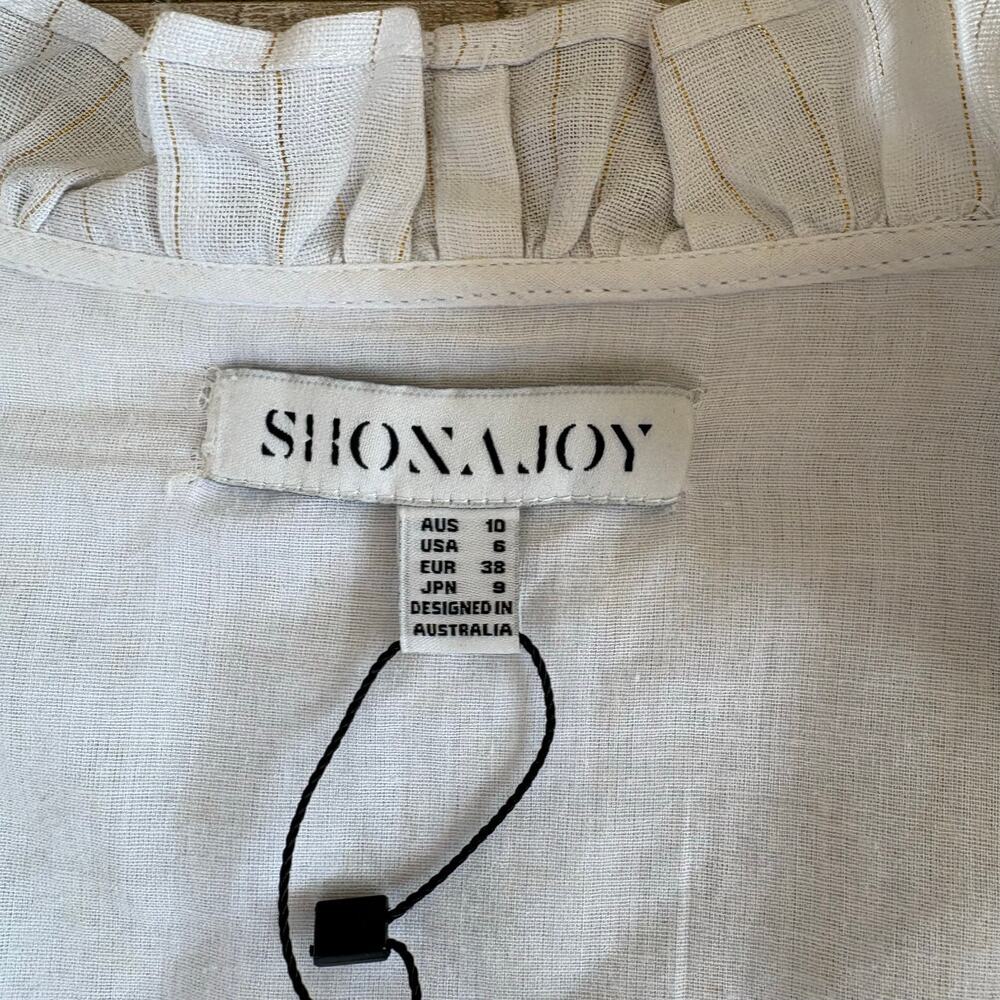 Shona Joy Holden Wrap Dress White Gold Lurex Linen Size 6 - Picture 4 of 8